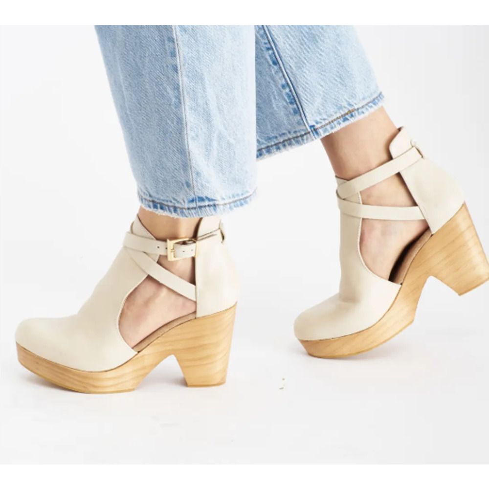 FREE PEOPLE WOMEN'S CEDAR WOOD HEEL CLOGS IN AFTERGLOW SZ 7 1/2